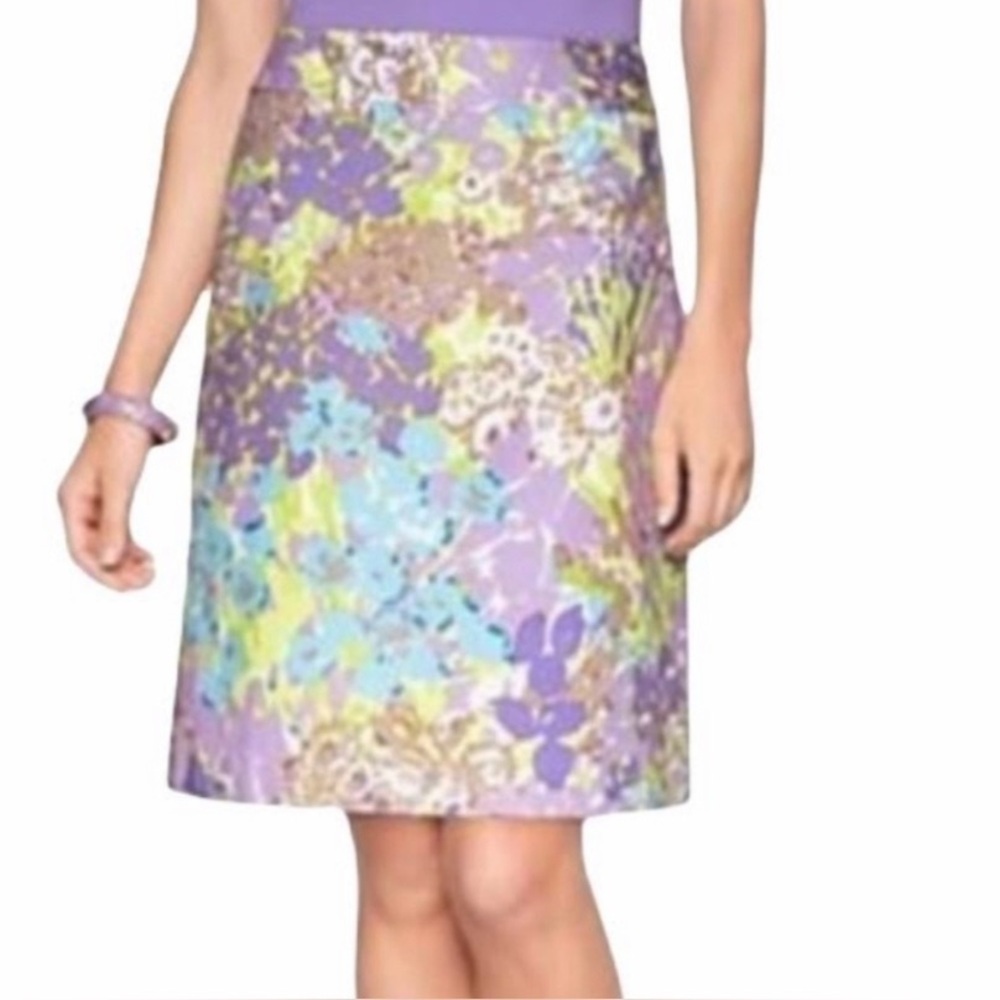 Talbots Spring Purple Turquoise Floral Skirt Cotton Spandex Women’s Size 8